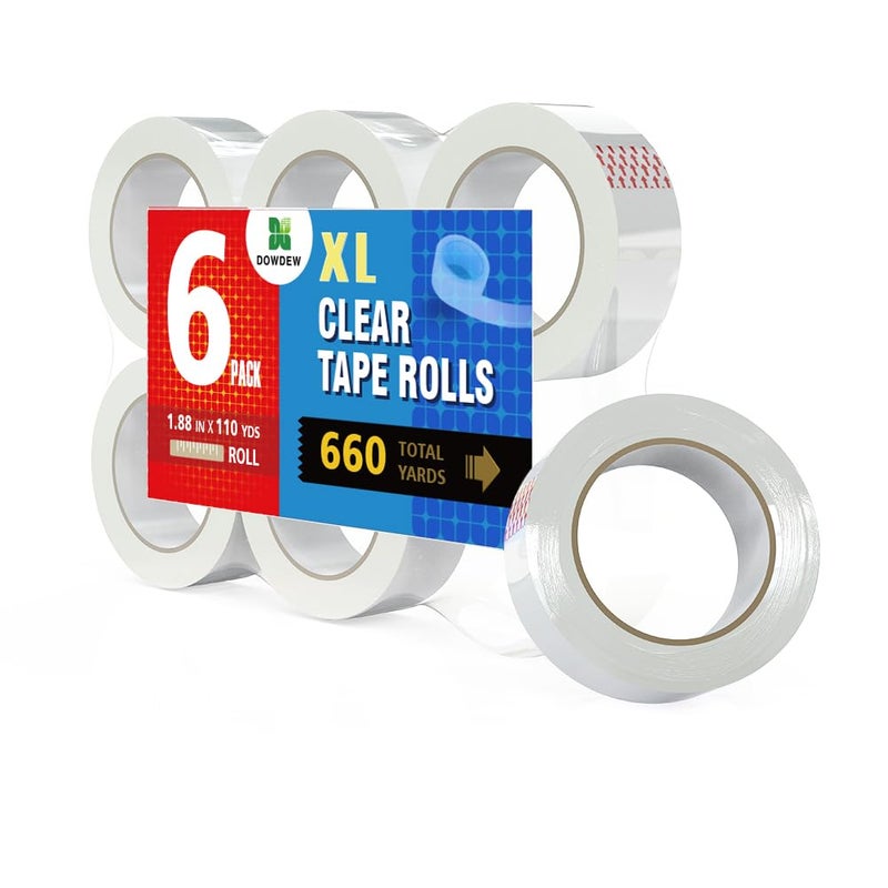 DowDew Clear Packing Tape, [6 Pack] Heavy Duty Packaging Tape 1.88 Inch x 110 Yards Ultra Strong Refill Rolls for Shipping Mailing Moving 660 Total Yards - Image 1